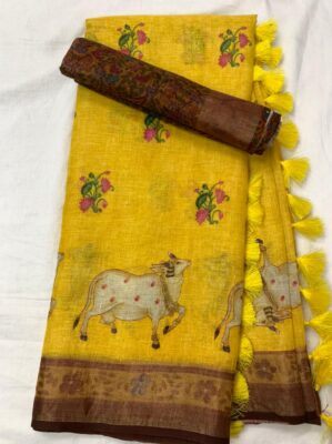 Pure Linen Patola Sarees With Blouse (30)
