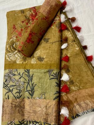 Pure Linen Patola Sarees With Blouse (32)