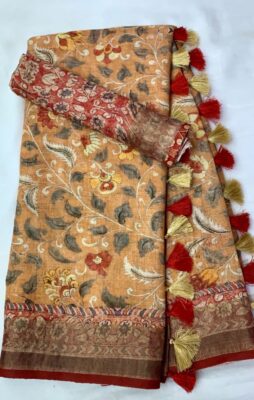 Pure Linen Patola Sarees With Blouse (38)
