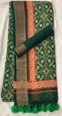 Pure Linen Patola Sarees With Blouse (40)