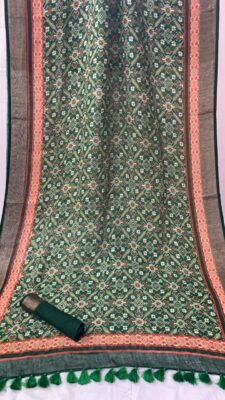 Pure Linen Patola Sarees With Blouse (41)