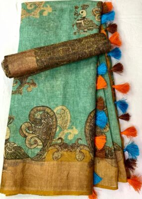 Pure Linen Patola Sarees With Blouse (43)