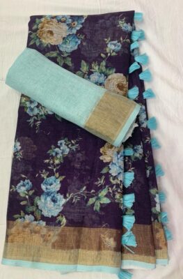 Pure Linen Patola Sarees With Blouse (44)
