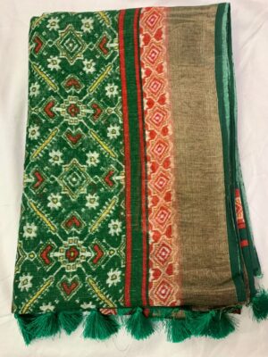 Pure Linen Patola Sarees With Blouse (47)