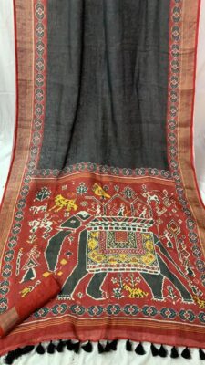 Pure Linen Patola Sarees With Blouse (5)