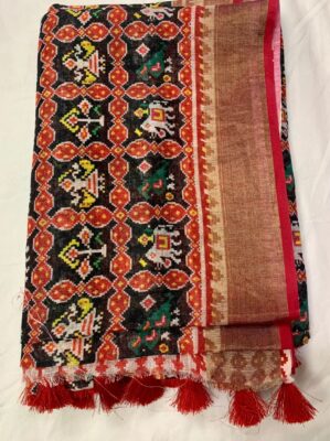 Pure Linen Patola Sarees With Blouse (54)