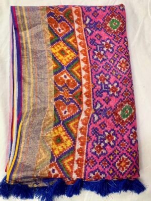 Pure Linen Patola Sarees With Blouse (55)