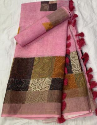 Pure Linen Patola Sarees With Blouse (57)