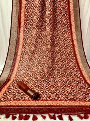 Pure Linen Patola Sarees With Blouse (58)
