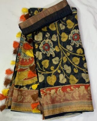 Pure Linen Patola Sarees With Blouse (63)