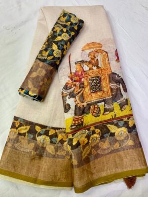 Pure Linen Patola Sarees With Blouse (64)