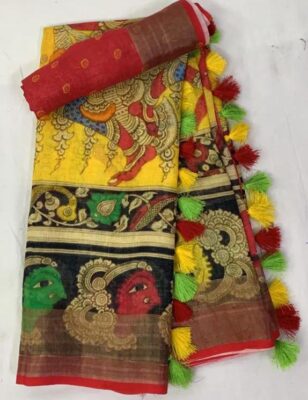 Pure Linen Patola Sarees With Blouse (65)