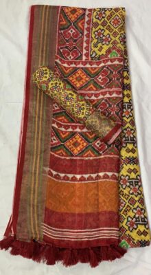 Pure Linen Patola Sarees With Blouse (7)