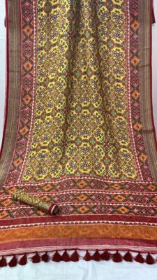 Pure Linen Patola Sarees With Blouse (8)