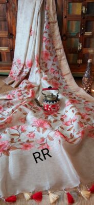 Pure Silk Linen Sarees With Beautiful Prints (13)