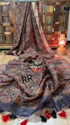 Pure Silk Linen Sarees With Beautiful Prints (19)
