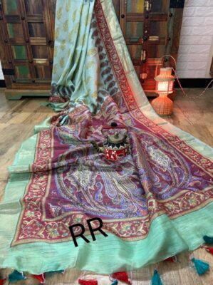 Pure Silk Linen Sarees With Beautiful Prints (24)