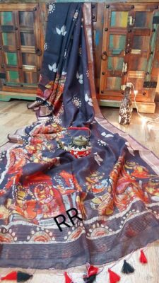 Pure Silk Linen Sarees With Beautiful Prints (27)