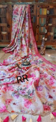 Pure Silk Linen Sarees With Beautiful Prints (28)