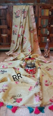 Pure Silk Linen Sarees With Beautiful Prints (29)