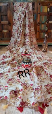 Pure Silk Linen Sarees With Beautiful Prints (3)