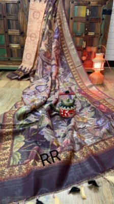 Pure Silk Linen Sarees With Beautiful Prints (31)