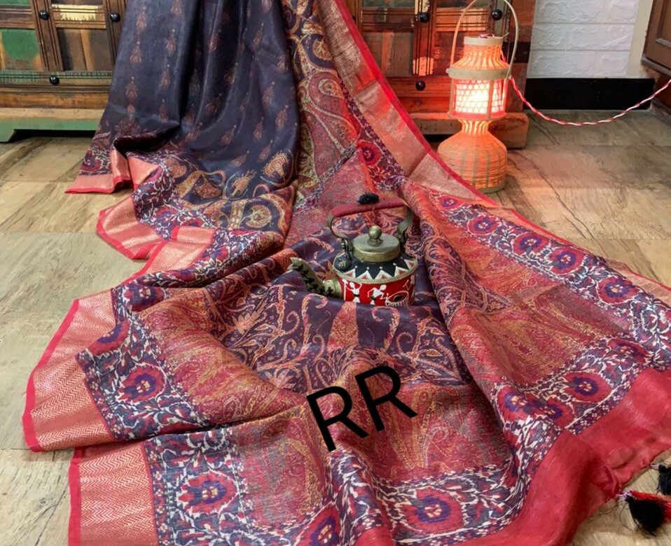 Pure Silk Linen Sarees With Beautiful Prints (33)