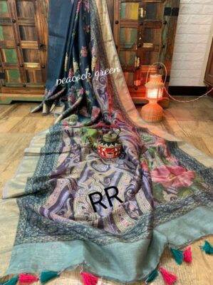 Pure Silk Linen Sarees With Beautiful Prints (36)