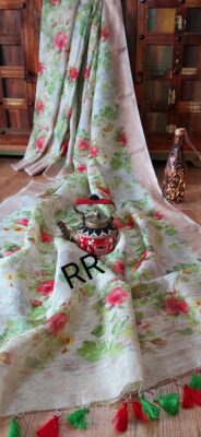 Pure Silk Linen Sarees With Beautiful Prints (8)