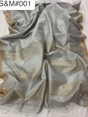 Pure Silk Linen With Zari Border With Blouse (4)
