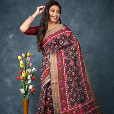 Purte Linen Printed Sarees With Blouse (38)