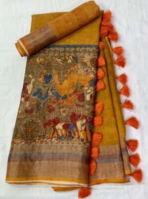 Purte Linen Printed Sarees With Blouse (41)