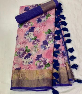 Purte Linen Printed Sarees With Blouse (6)