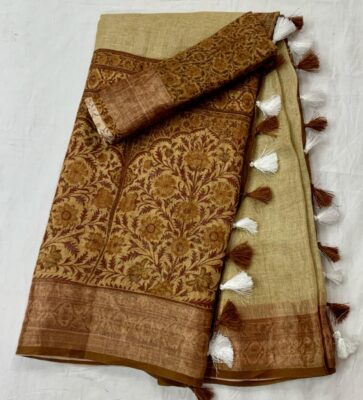 Purte Linen Printed Sarees With Blouse (9)