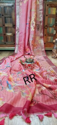 Pure Linen Silk Sarees With Blouse (11)