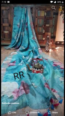 Pure Linen Silk Sarees With Blouse (3)