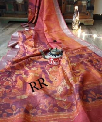 Pure Linen Silk Sarees With Blouse (8)