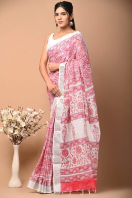 Hand Block Printed Soft Linen Sarees (10)