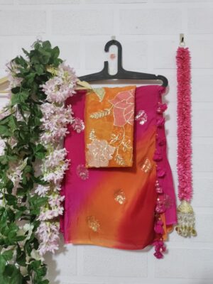 Pure Chinnon Sarees With Sequence (5)