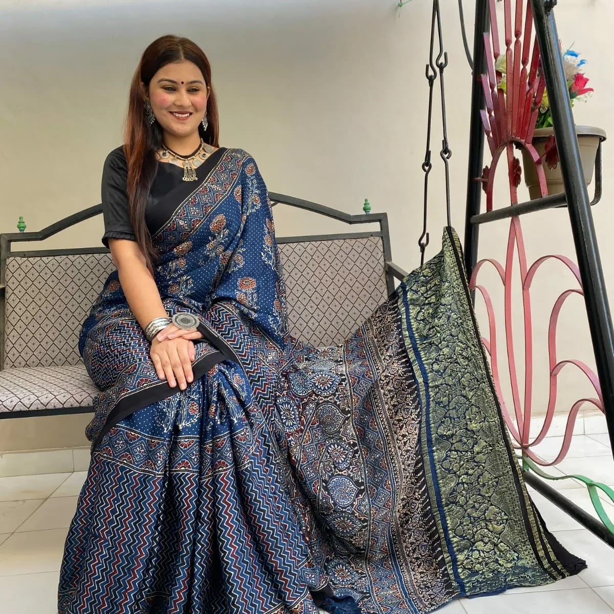 Pure Ajrakh Modal Silk Sarees With Price | siri designers