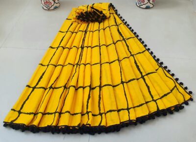 Pure Cotton Pompom Sarees With Blouse (1)