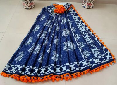 Pure Cotton Pompom Sarees With Blouse (11)