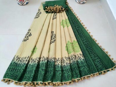 Pure Cotton Pompom Sarees With Blouse (14)