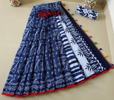 Pure Cotton Pompom Sarees With Blouse (16)