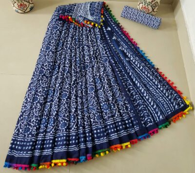 Pure Cotton Pompom Sarees With Blouse (17)