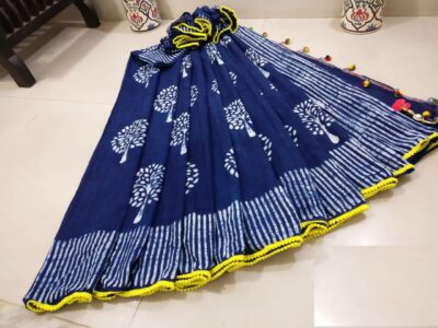 Pure Cotton Pompom Sarees With Blouse (18)