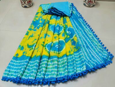 Pure Cotton Pompom Sarees With Blouse (2)