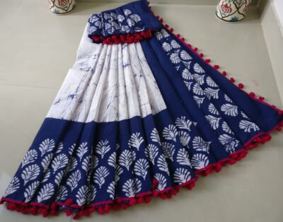 Pure Cotton Pompom Sarees With Blouse (21)