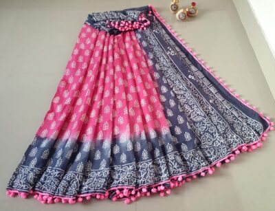 Pure Cotton Pompom Sarees With Blouse (25)