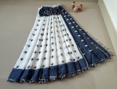 Pure Cotton Pompom Sarees With Blouse (26)